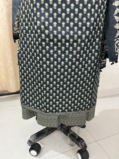 Paalki Pure Cotton Suit Set with Knot & Mirror Work Neck Patch - Midnight Blue