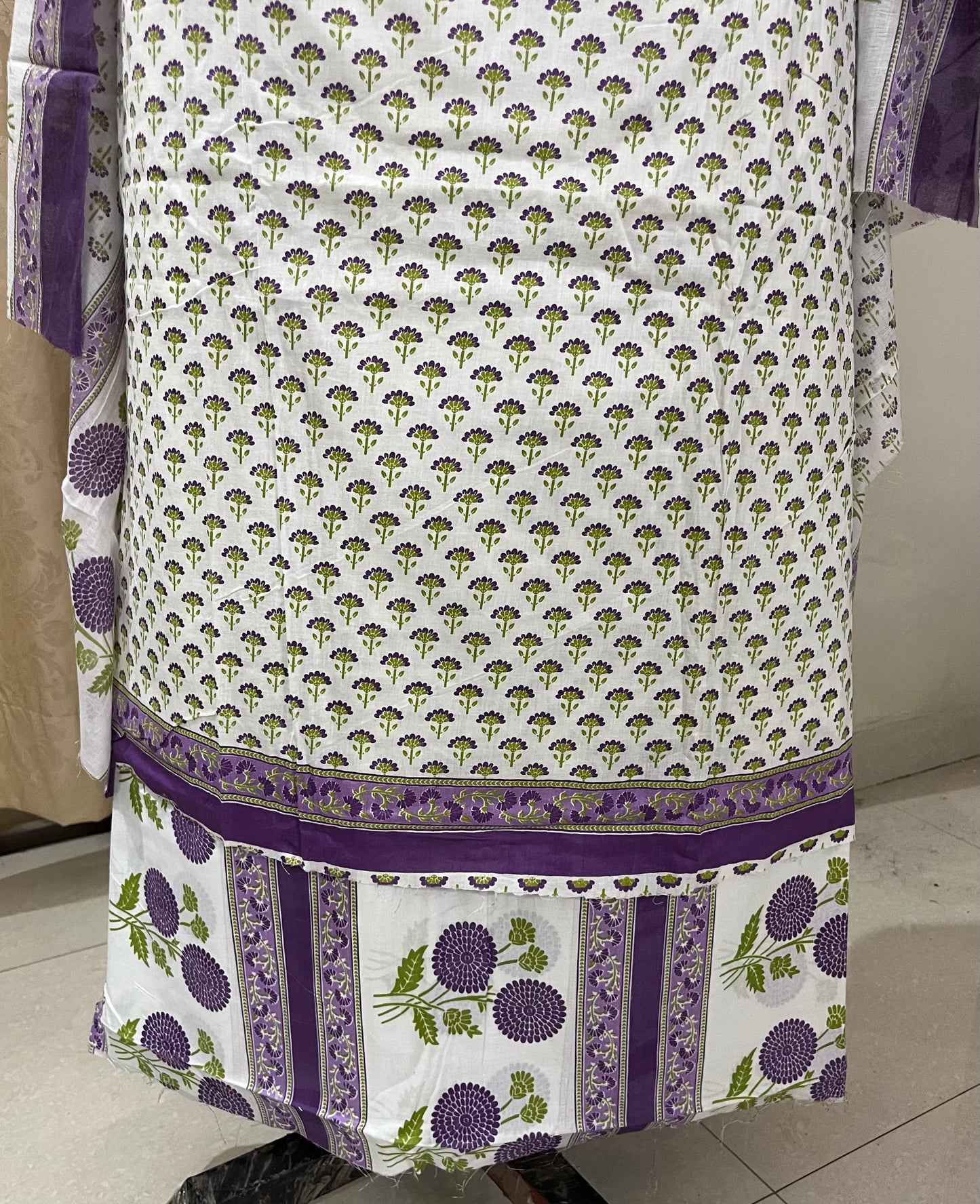 Sajni Pure Cotton Floral Suit Set with Knot & Mirror Work - Purple