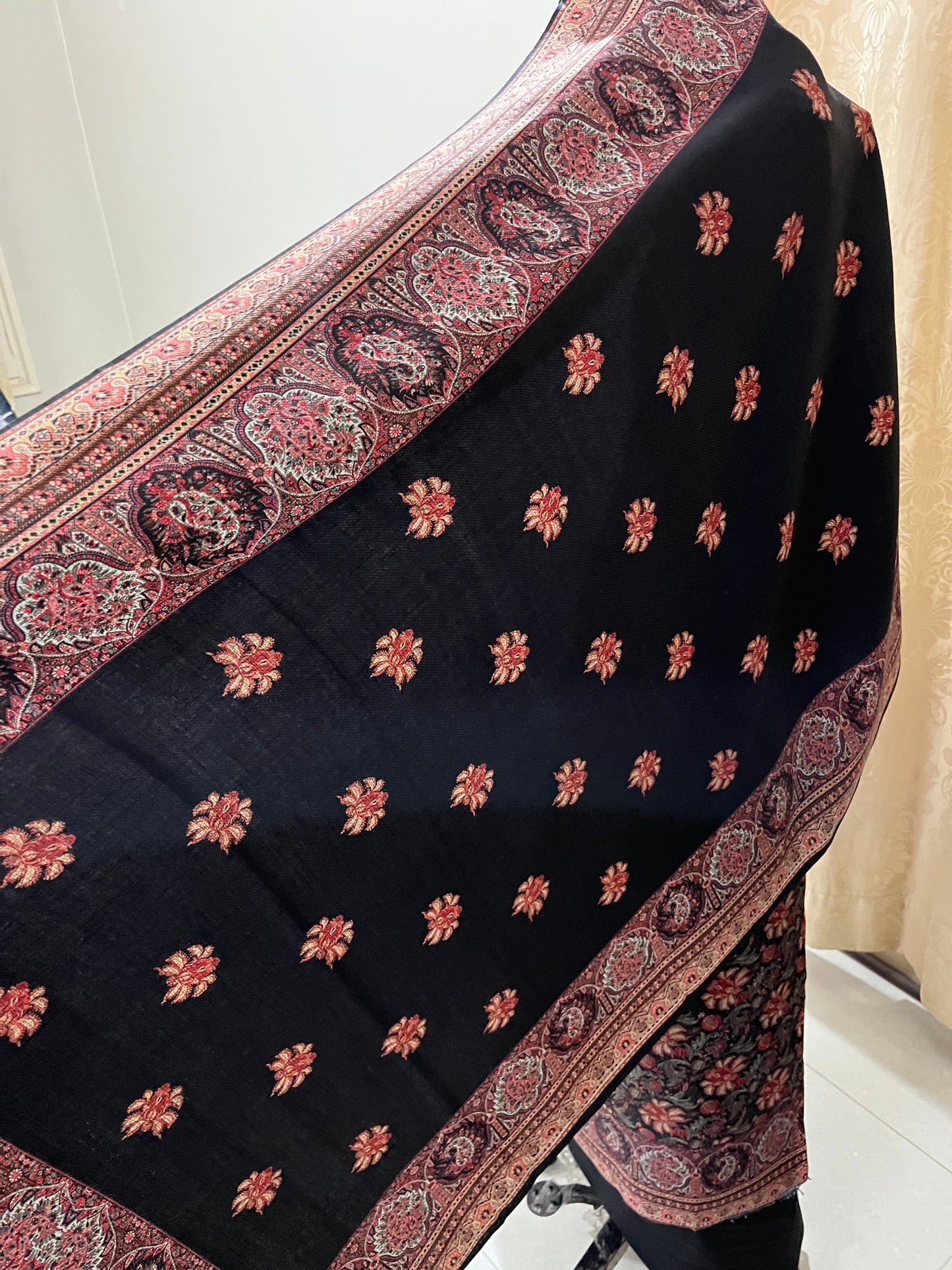 Khwab Black Floral Digitally Printed Woolen Suit with Matching Stole