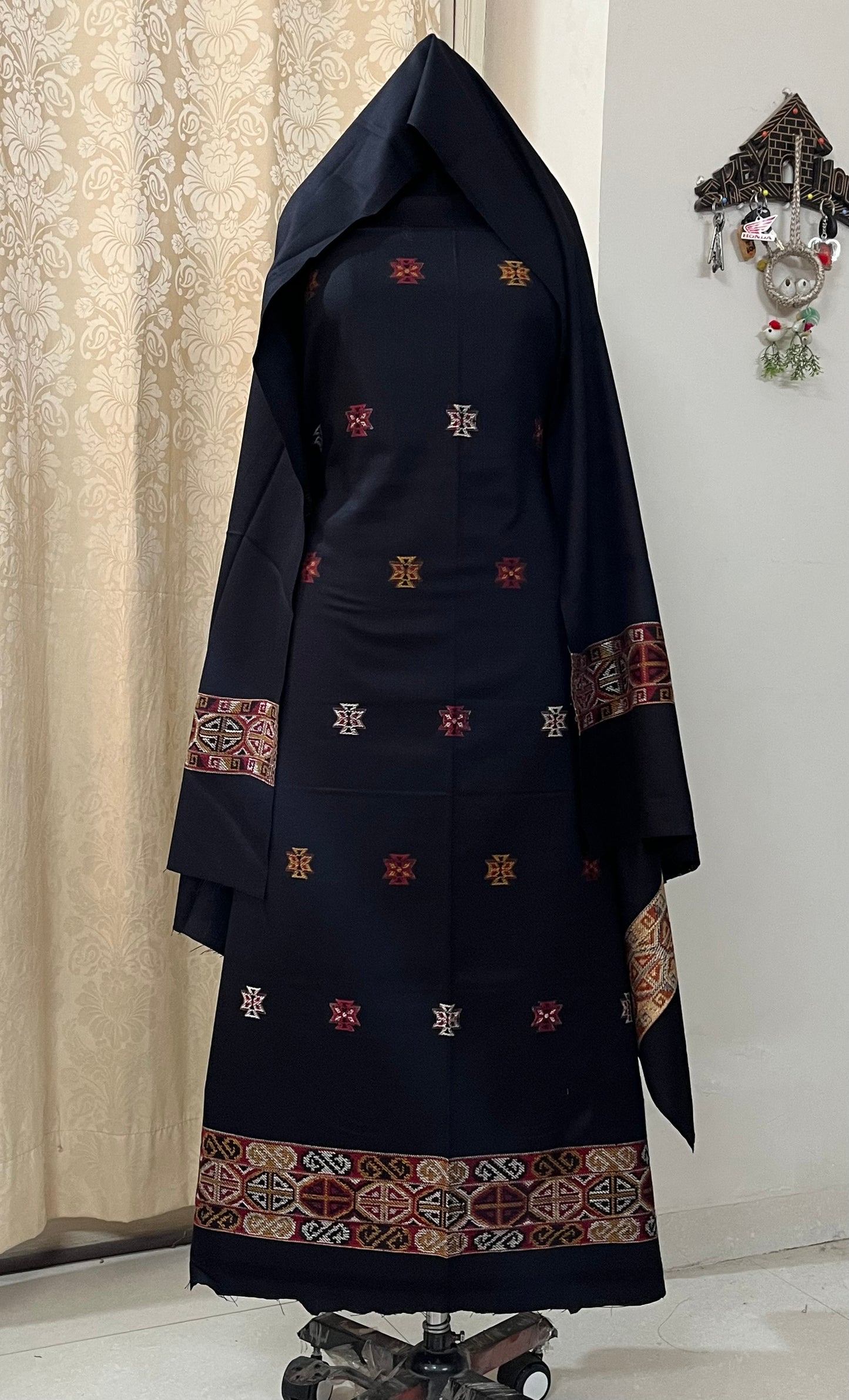 Pahadi Kullvi Soft Woolen Suit with Matching Stole - Black