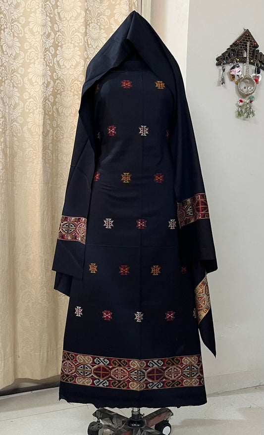 Pahadi Kullvi Soft Woolen Suit with Matching Stole - Black