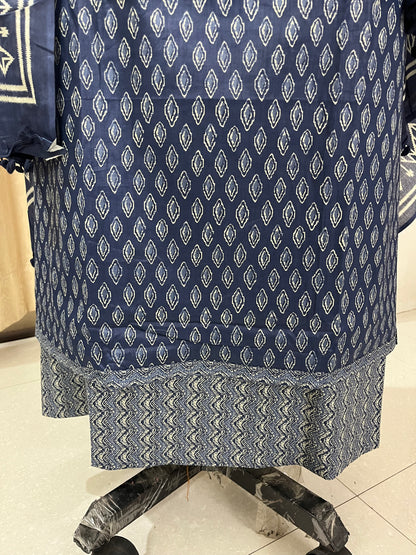 Zevar Pure 100% Cotton Suit Set with Hand Embroidered Neck Patch - Imperial Blue