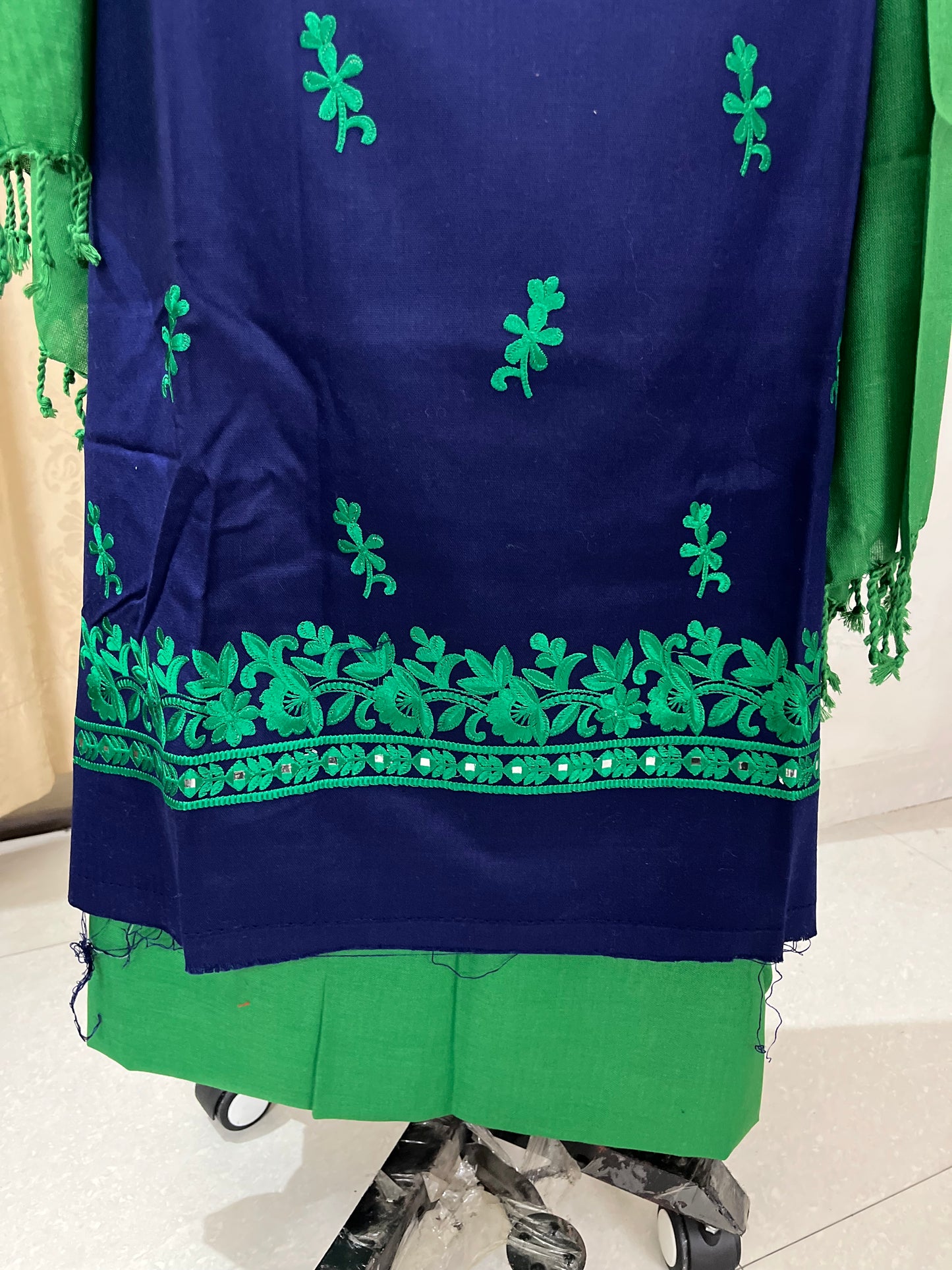 Dilara Pure Cashmilon Woolen Suit with Mirror Work & Embroidery - Navy Blue