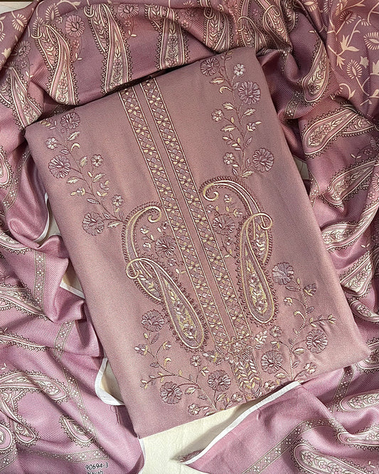 Zoya Pashmina Wool Suit with Boutique-Style Embroidery - Lilac