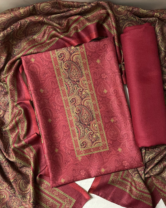 Nazaakat Toosh Pashmina Suit with Matching Stole- Rani Pink