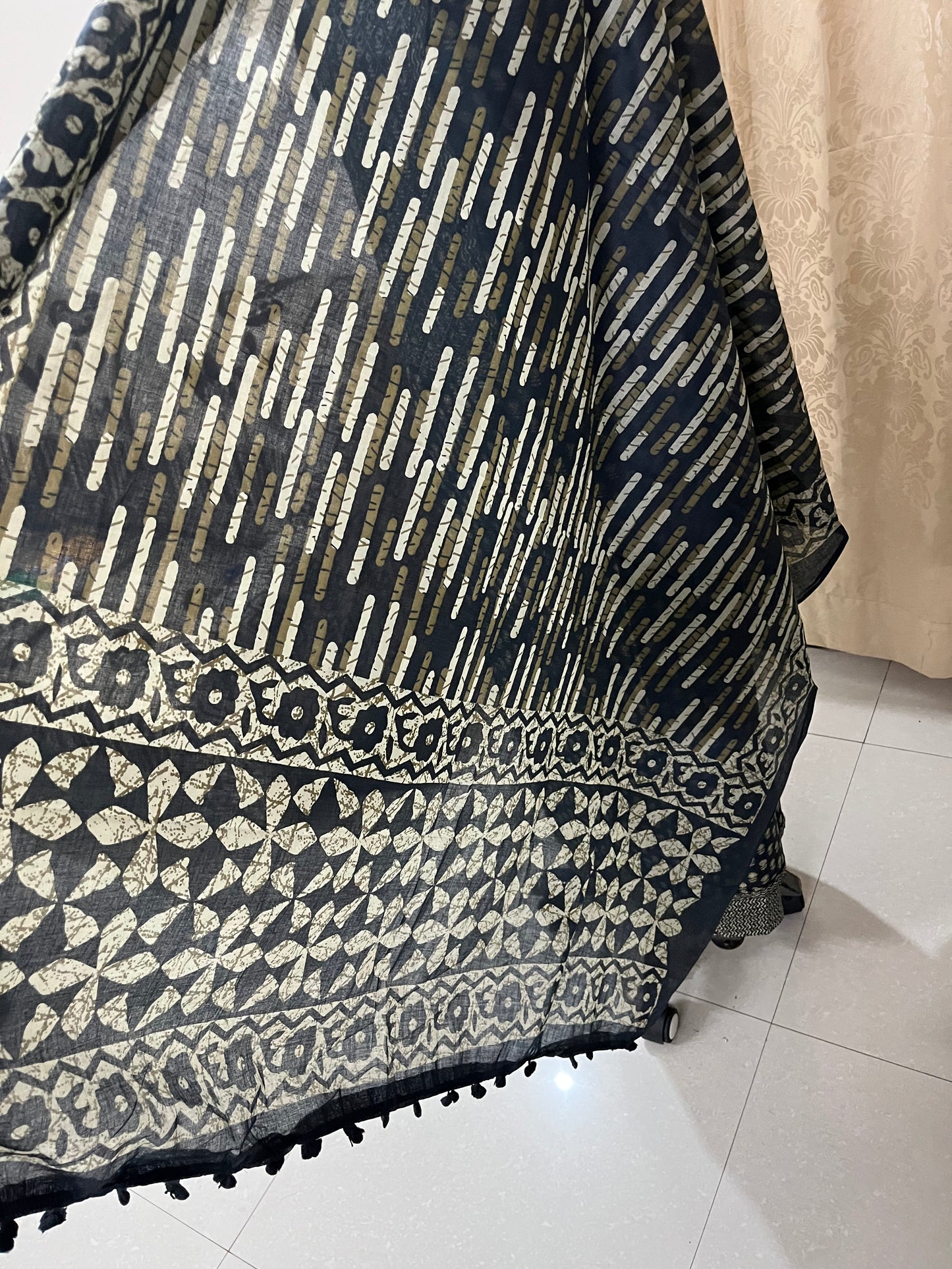 Paalki Pure Cotton Suit Set with Knot & Mirror Work Neck Patch - Midnight Blue