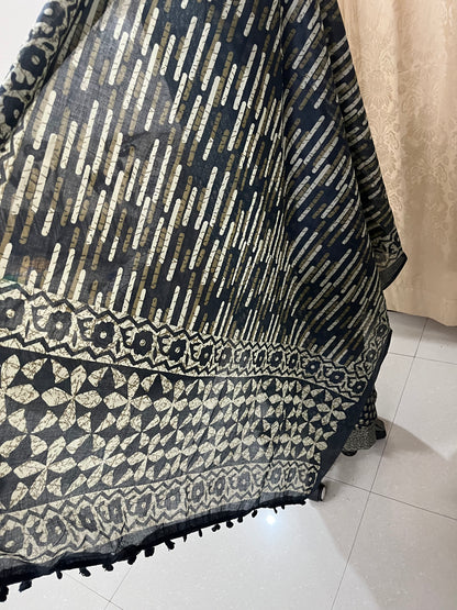 Paalki Pure Cotton Suit Set with Knot & Mirror Work Neck Patch - Midnight Blue