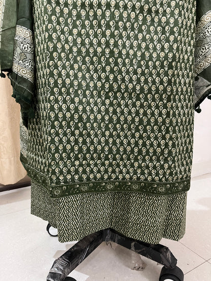 Roop Pure Cotton Suit Set with Embroidered Neck Patch - Mehndi Green