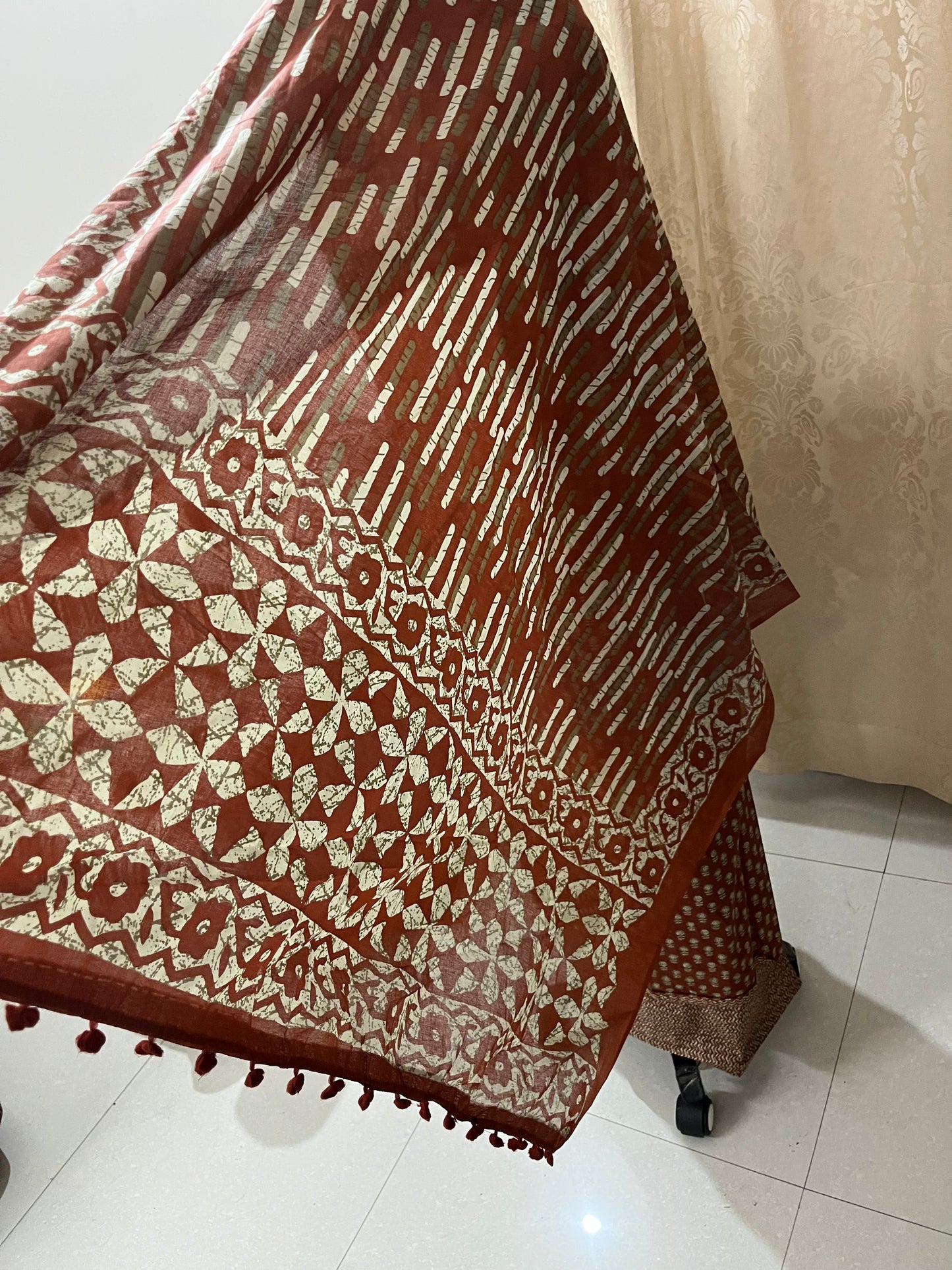 Paalki Pure Cotton Suit Set with Knot & Mirror Work Neck Patch - Rust