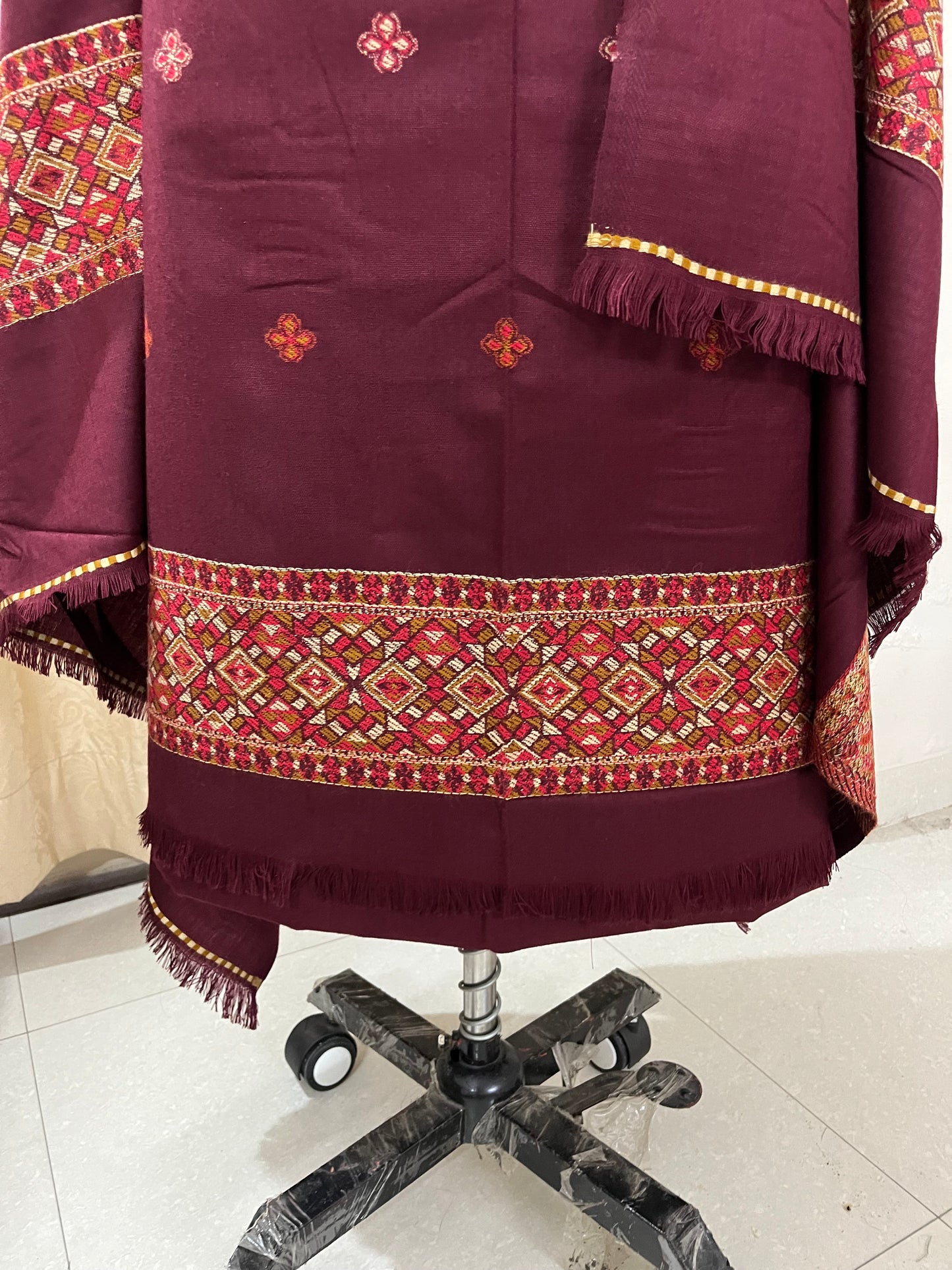 Pahadi Kullvi Soft Woolen Suit with Matching Stole - Maroon