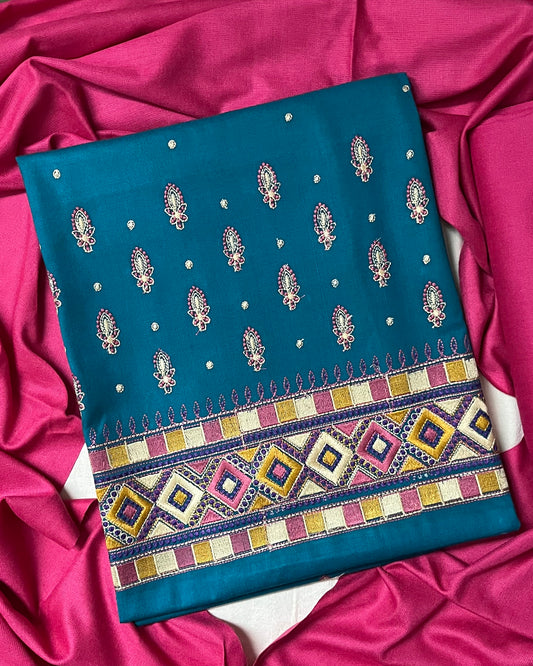 Pahadi Kullvi Soft Woolen Suit with Matching Stole - Magenta Pink