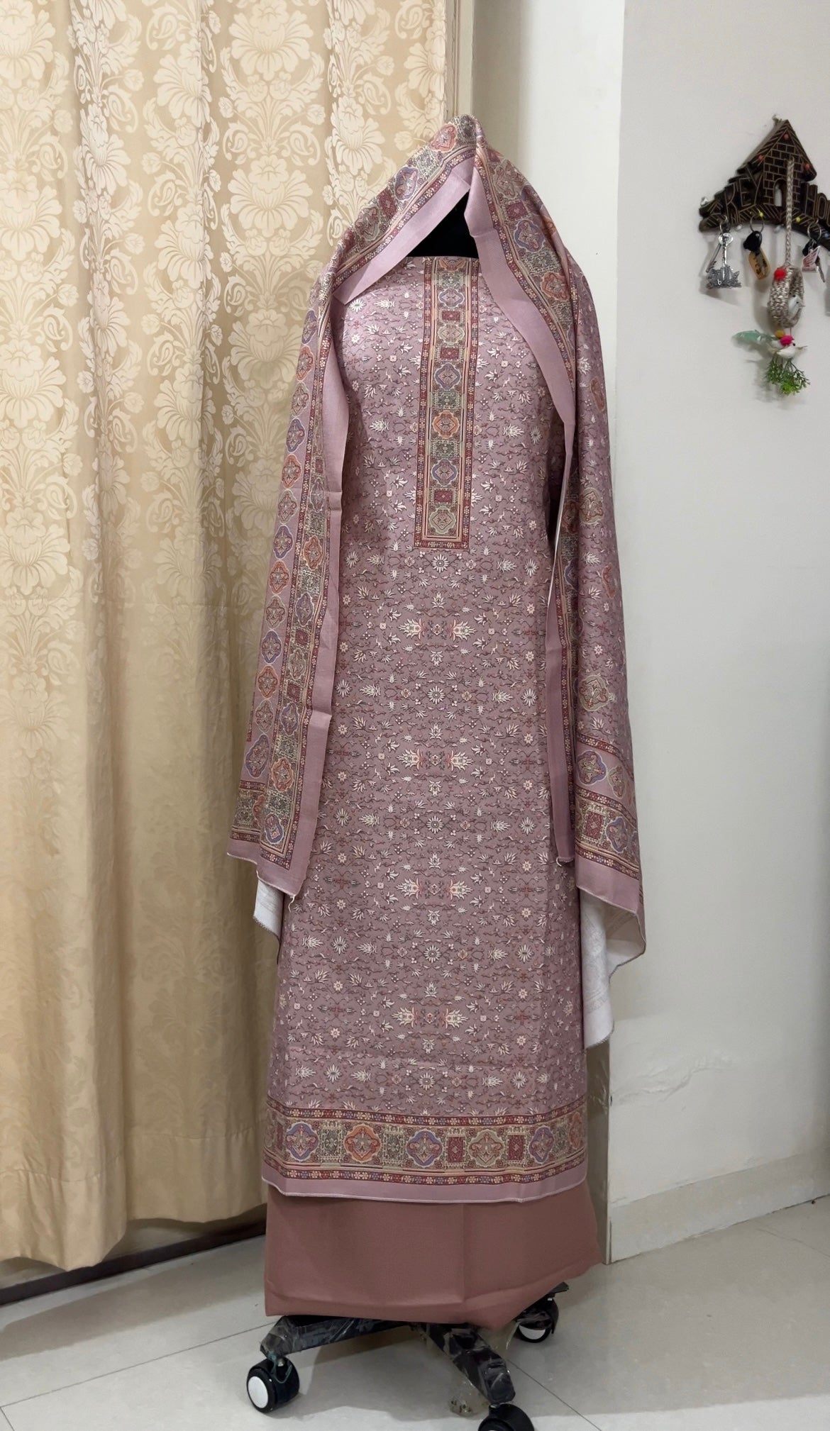 Desert Rose Floral Toosh Pashmina Suit with Matching Stole