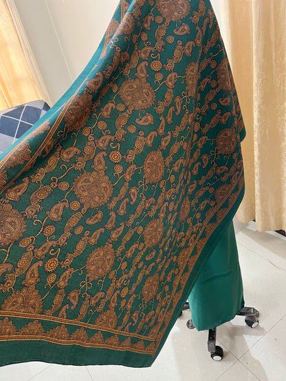 Virsa Pashmina Wool Suit with Antique-Style Embroidery - Teal Green