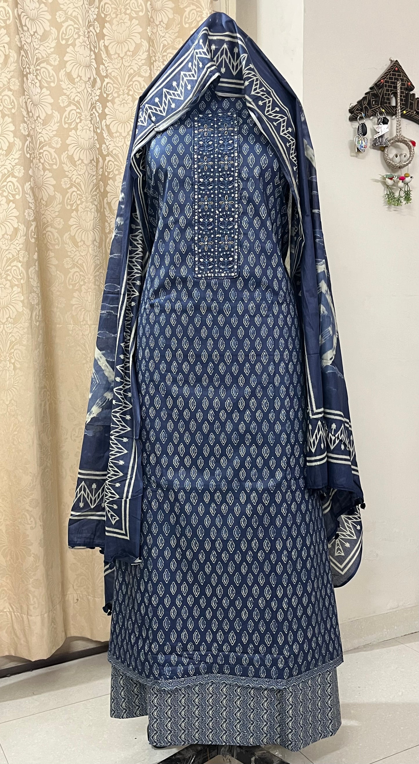 Zevar Pure 100% Cotton Suit Set with Hand Embroidered Neck Patch - Imperial Blue