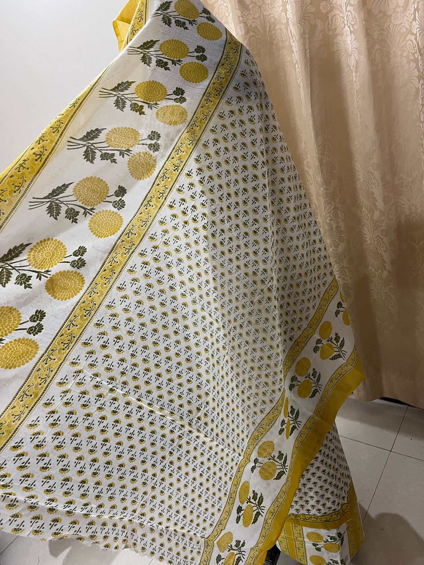 Sajni Pure Cotton Floral Suit Set with Knot & Mirror Work - Yellow