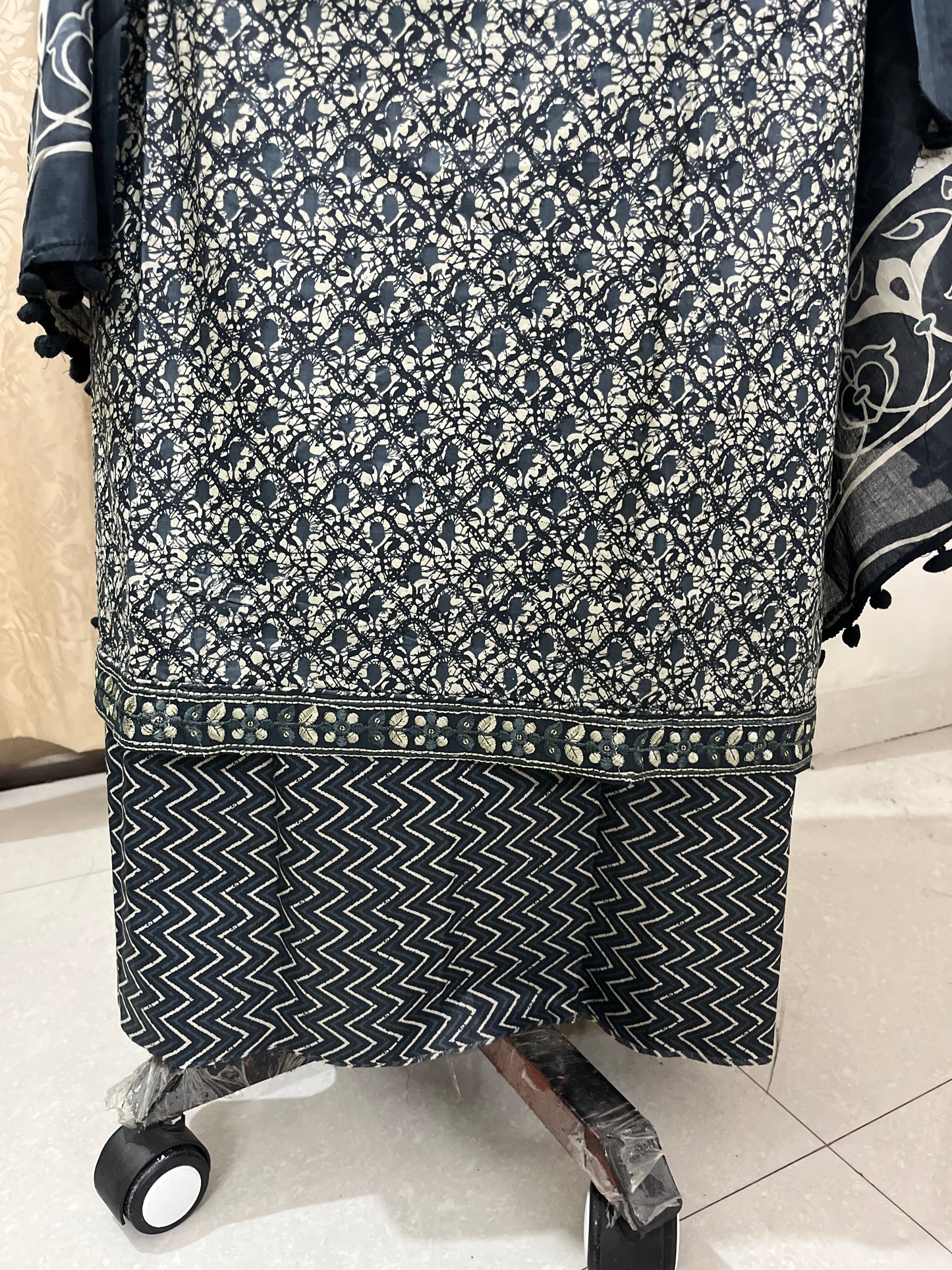 Sukoon Pure Cotton Suit Set with Embroidered Neck Patch - Steel Blue