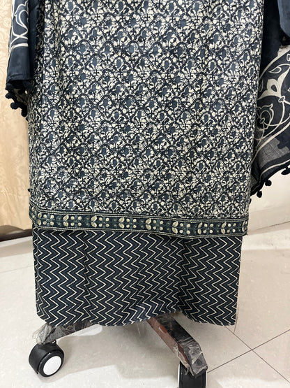 Sukoon Pure Cotton Suit Set with Embroidered Neck Patch - Steel Blue