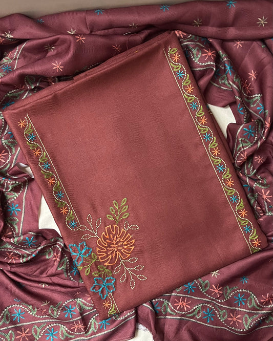 Riwaaz Pashmina Wool Suit with Boutique-Style Embroidery - Dusty Rose