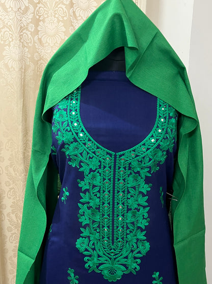 Dilara Pure Cashmilon Woolen Suit with Mirror Work & Embroidery - Navy Blue