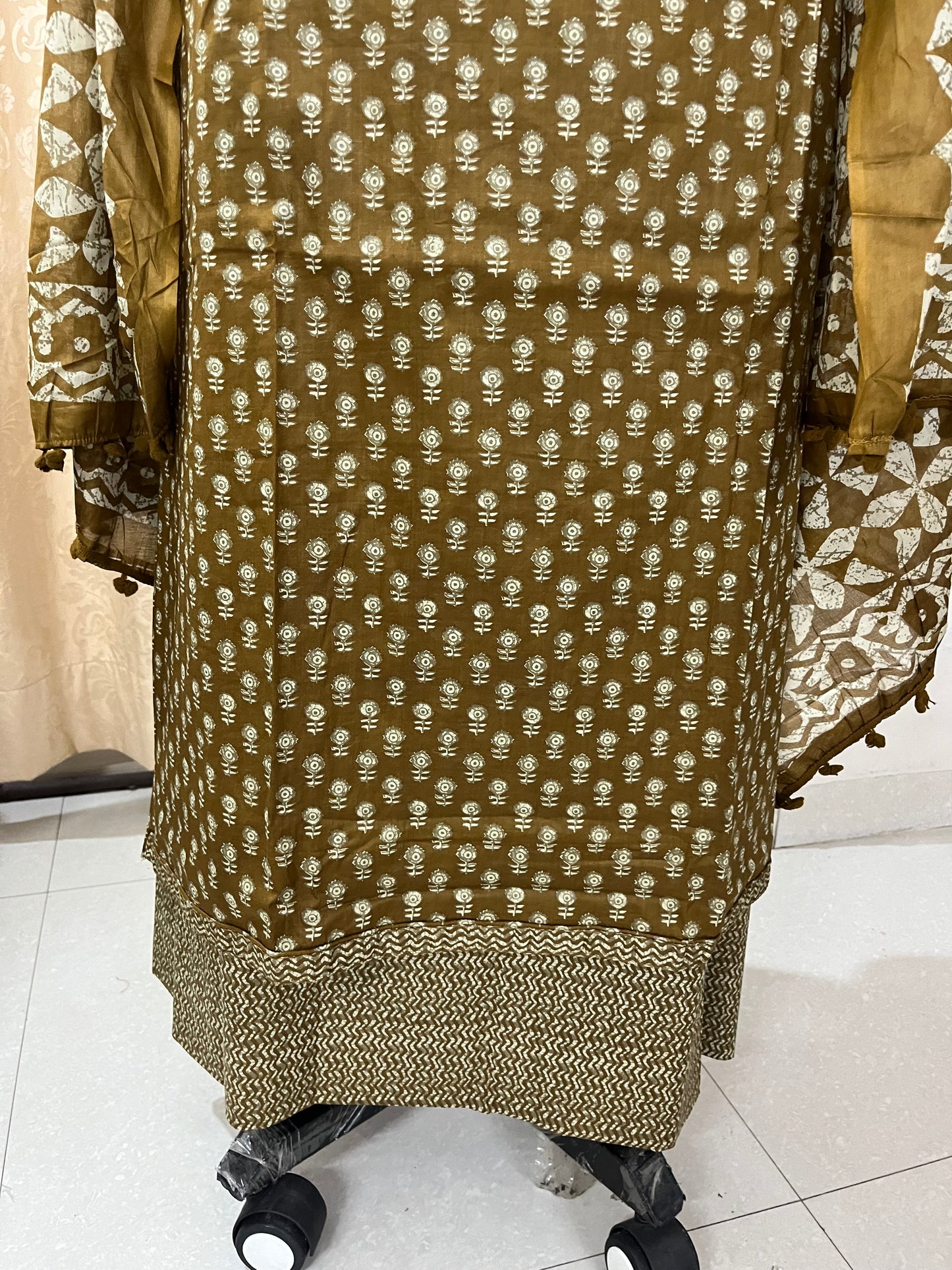 Paalki Pure Cotton Suit Set with Knot & Mirror Work Neck Patch - Burnt Mustard