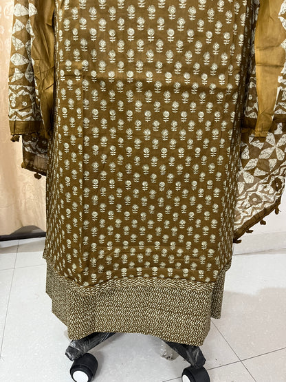 Paalki Pure Cotton Suit Set with Knot & Mirror Work Neck Patch - Burnt Mustard