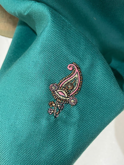 Virsa Pashmina Wool Suit with Antique-Style Embroidery - Teal Green
