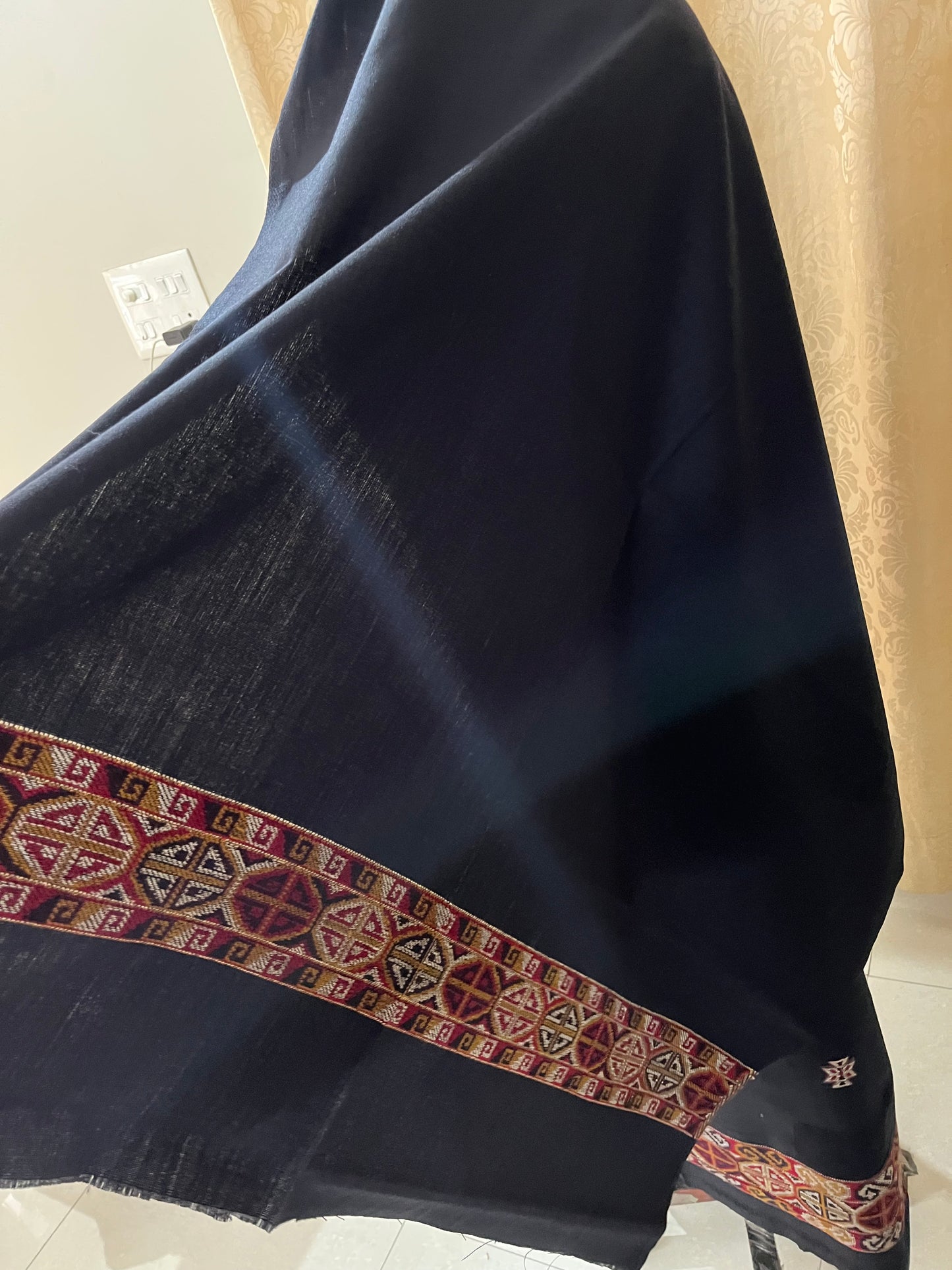 Pahadi Kullvi Soft Woolen Suit with Matching Stole - Black