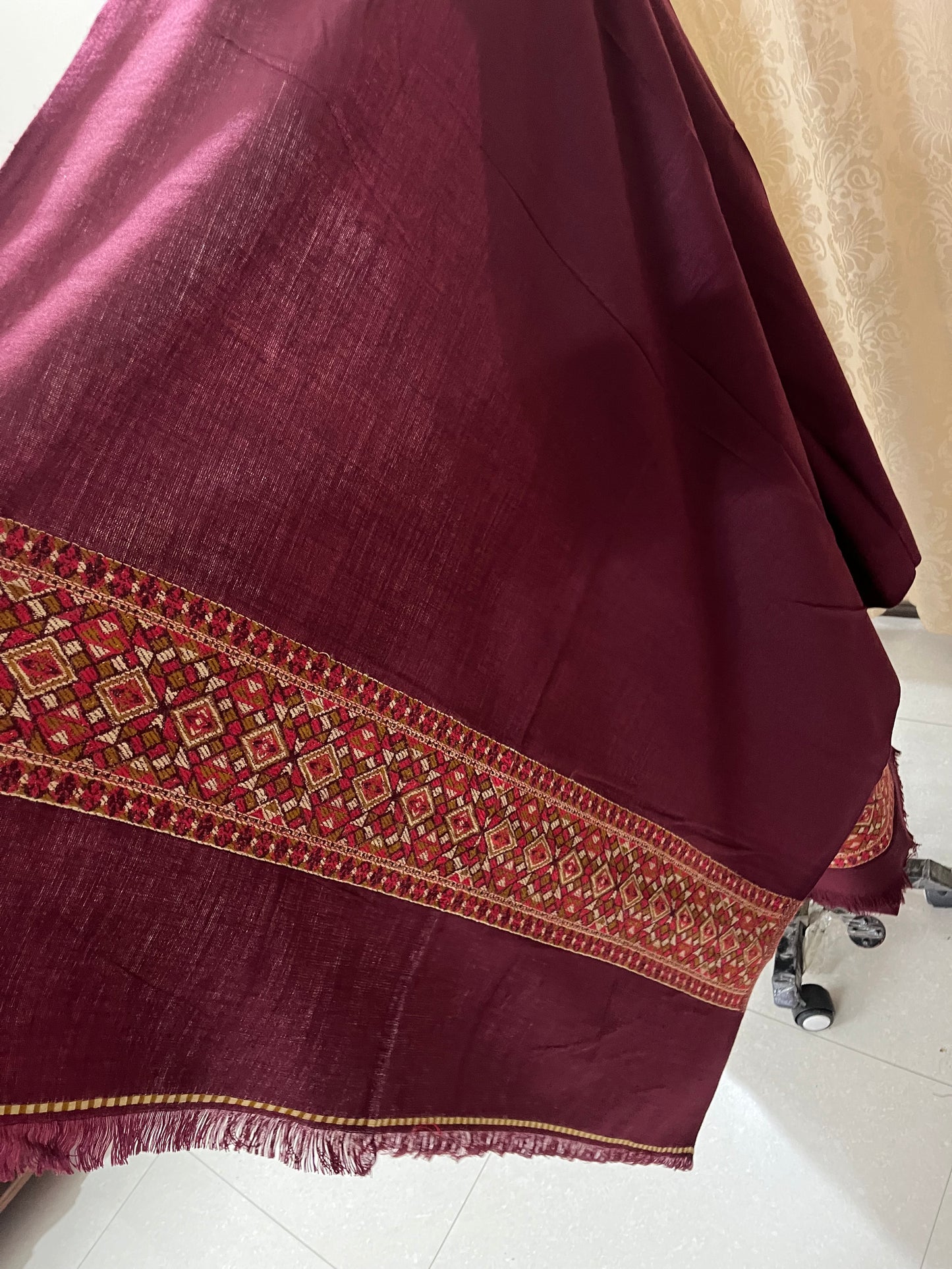 Pahadi Kullvi Soft Woolen Suit with Matching Stole - Maroon