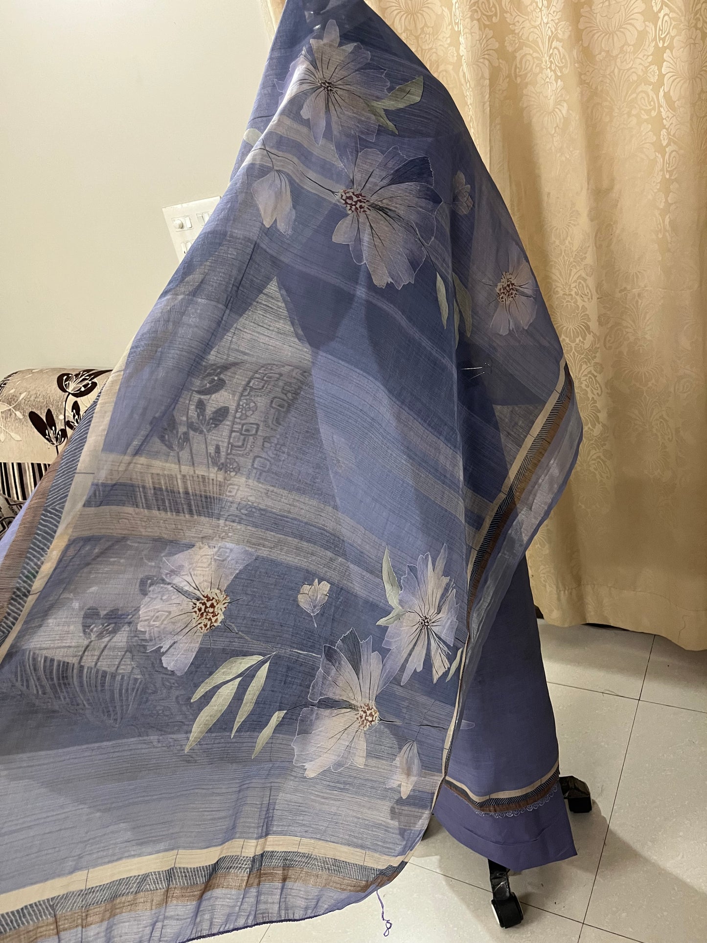 Hastkala Premium Linen Summer Floral Suit with Handwork - Lavender