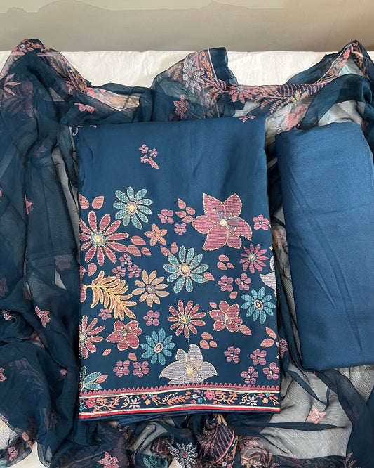 Zariyaa Semi-Winter Partywear Suit with Aari & Swarovski Work