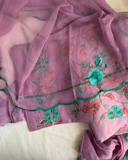 Lavender Jaam Cotton Suit with Embroidery & Scalloped-Edge Dupatta