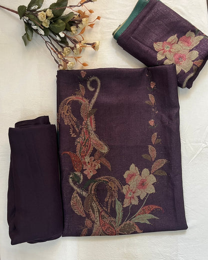 Wool Lurex Suit with Floral Print & Swarovski Detailing - Purple