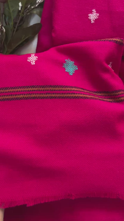 Heritage Kullvi Woolen Suit with Printed Stole in Magenta