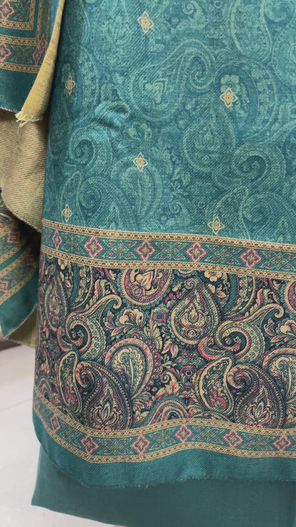 Nazaakat Toosh Pashmina Suit with Matching Stole- Firozi