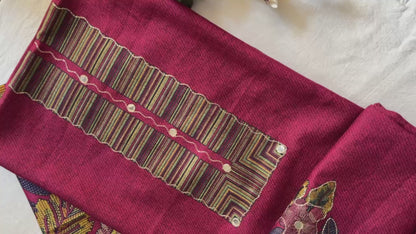 Gulnari Woolen Aari & Mirror Work Suit with Printed Stole - Pink