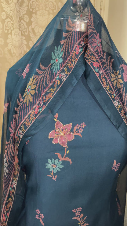 Zariyaa Semi-Winter Partywear Suit with Aari & Swarovski Work