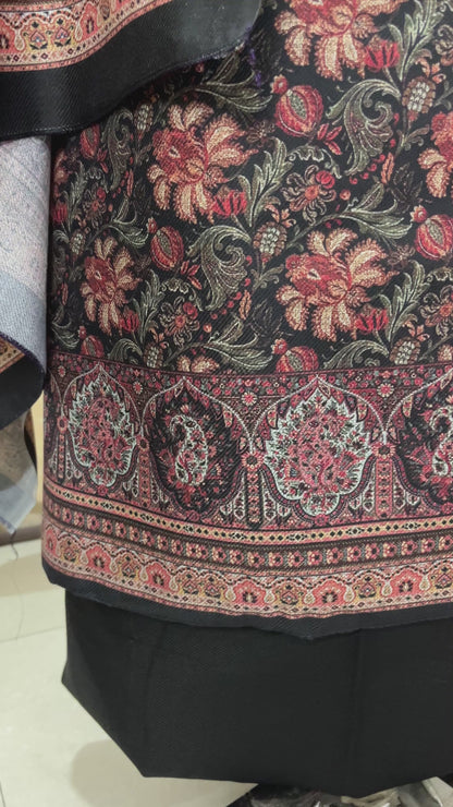 Khwab Black Floral Digitally Printed Woolen Suit with Matching Stole