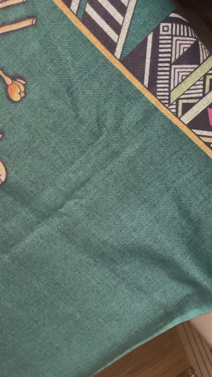 Woolen Suit with Digital Floral Print & Matching Stole - Peacock Green