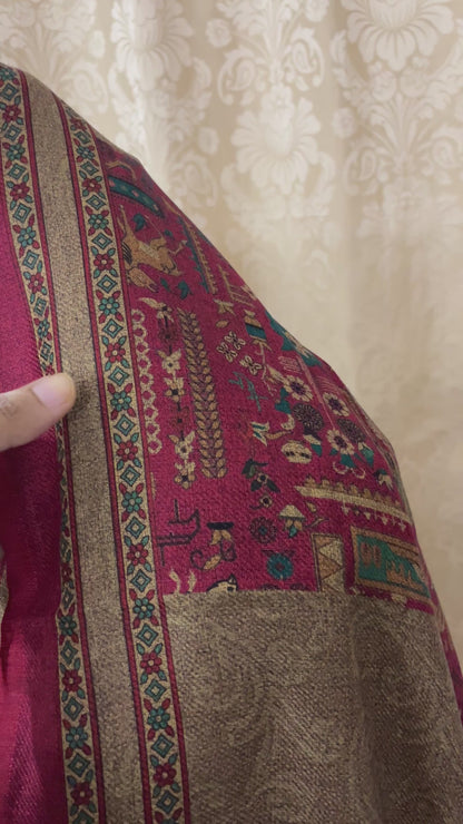 Kalakriti Pashmina Woolen Suit with Self-Design Base - Pink