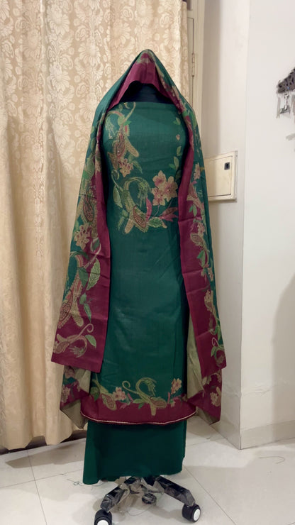 Wool Lurex Suit with Floral Print & Swarovski Detailing - Green