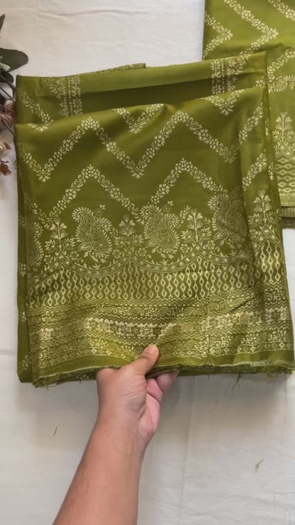 Mehndi Green Woolen Banarasi Suit with All-Over Design & Printed Stole