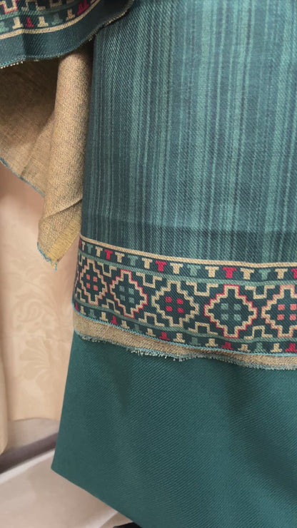Pashmina Kullvi Digitally Printed Woolen Suit & Stole - Green