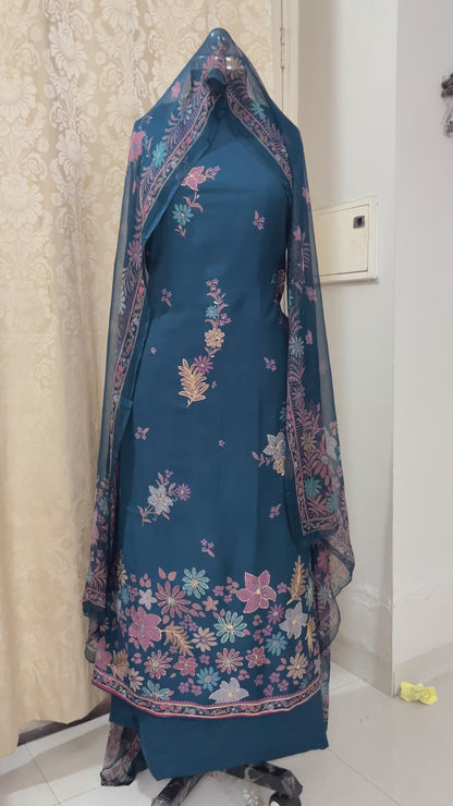 Zariyaa Semi-Winter Partywear Suit with Aari & Swarovski Work