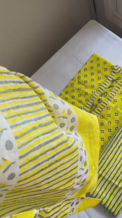 Yellow Cotton Suit with Hand-worked Neck Patti & Cotton Dupatta