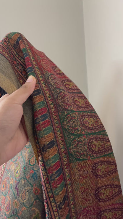 Heer Aari-Swarovski Toosh Pashmina Woolen Suit - Pearl Grey