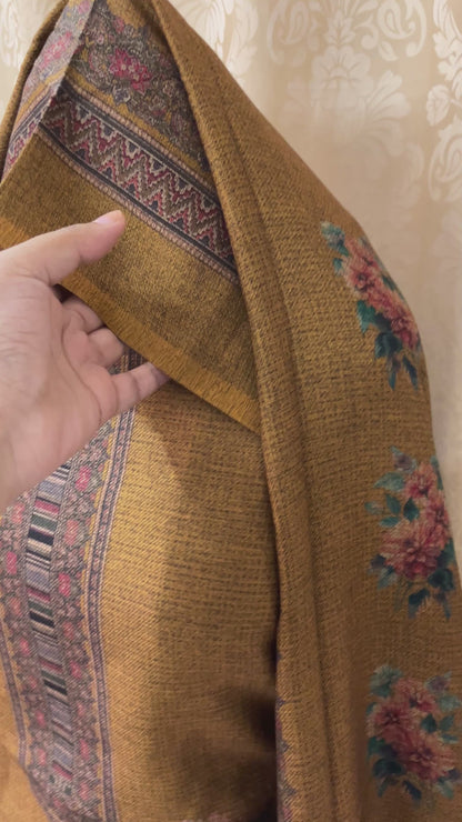 Aangan Pashmina Woolen Suit with Digital Floral Print - Mustard