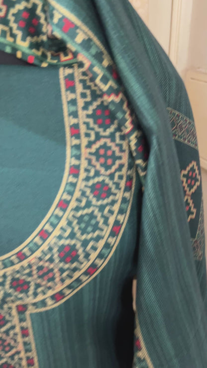 Pashmina Kullvi Digitally Printed Woolen Suit & Stole - Green