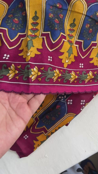Pashmina Spun Digital Print Suit with Lace-Detail Stole & Plain Bottom