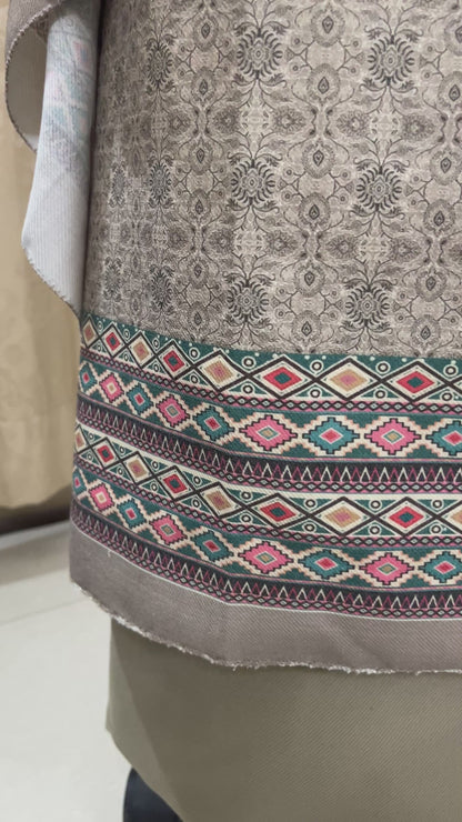 Stone Grey Floral Toosh Pashmina Suit with Matching Stole