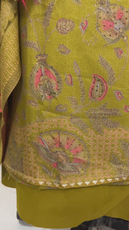 Powder Henna Green Pure Spun Woolen Suit with Matching Stole